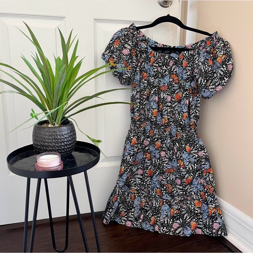 Aqua Multicolor Butterfly Print Dress